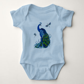 Classic Peacock and Dragonfly Design Baby Bodysuit