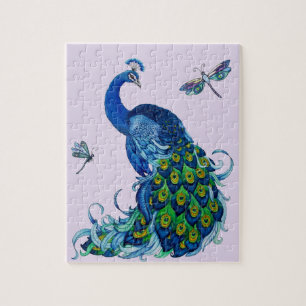 Classic Peacock and Dragonfly Design Jigsaw Puzzle