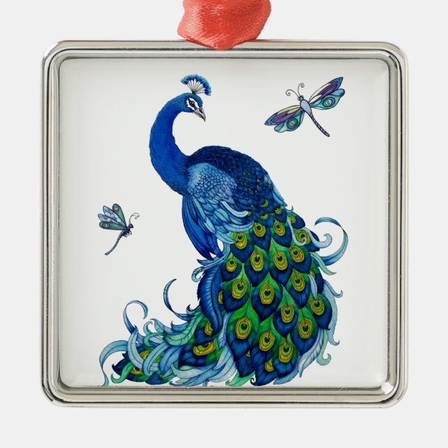 Classic Peacock and Dragonfly Design Metal Tree Decoration (Front)