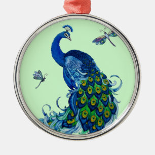 Classic Peacock and Dragonfly Design Metal Tree Decoration