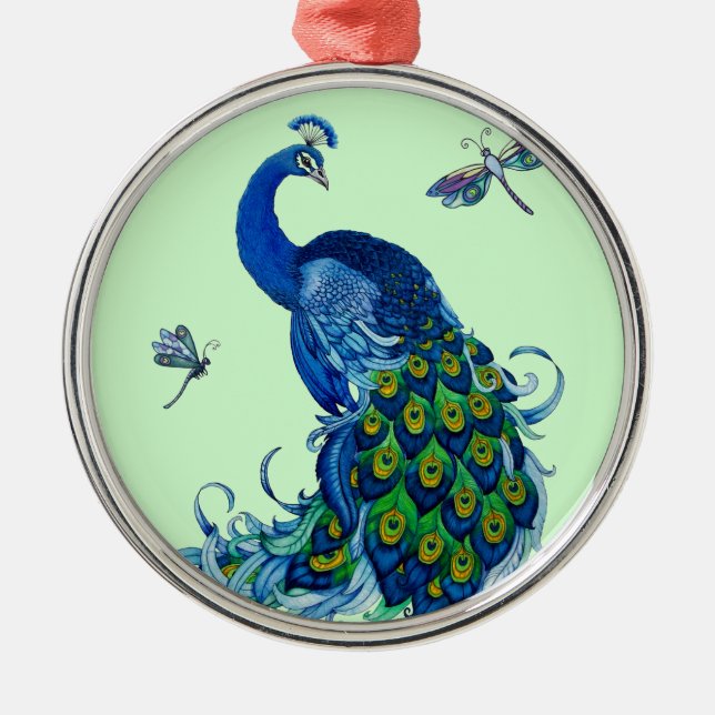 Classic Peacock and Dragonfly Design Metal Tree Decoration (Front)