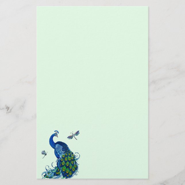 Classic Peacock and Dragonfly Design Stationery (Front)