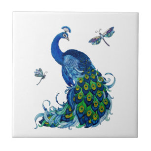 Classic Peacock and Dragonfly Design Tile