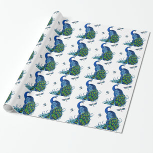 Classic Peacock and Dragonfly Design Wrapping Paper