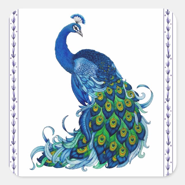 Classic Peacock Design Square Sticker (Front)