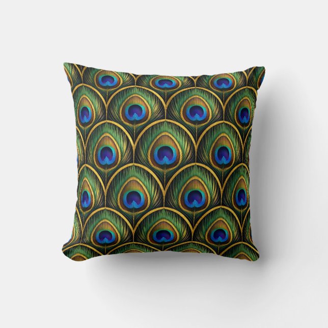Classic Peacock Feather Pattern in Jewel Tones Cushion (Front)