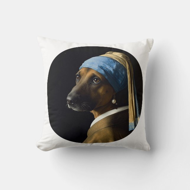 Classic Pearl Portrait–Inspired German Shepherd Cushion (Front)