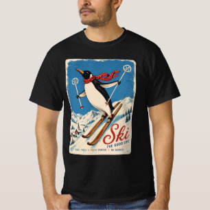 Classic Penguin Ski Travel Poster Design T-Shirt