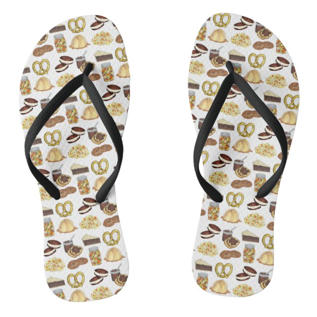 Classic Pennsylvania PA Dutch Amish Food Dishes Flip Flops (Footbed)