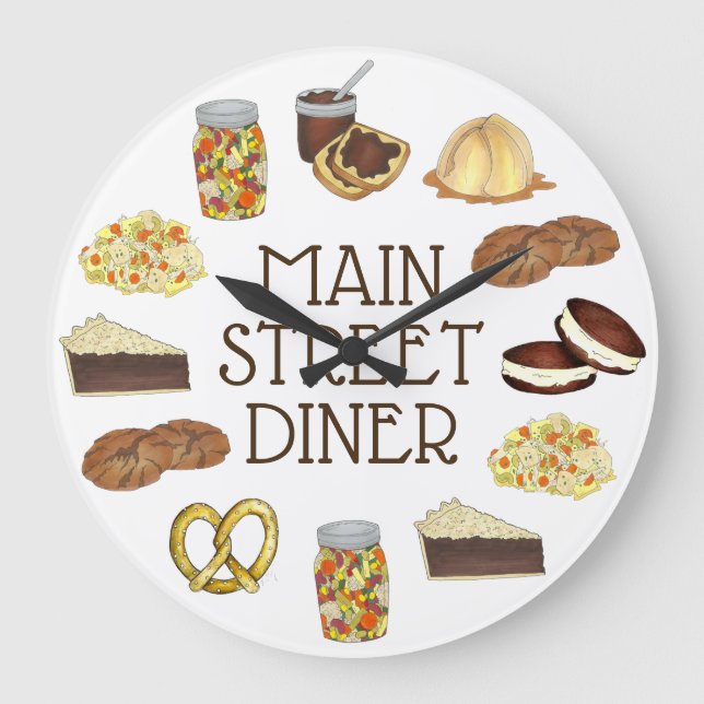 Classic Pennsylvania PA Dutch Amish Food Dishes Large Clock (Front)