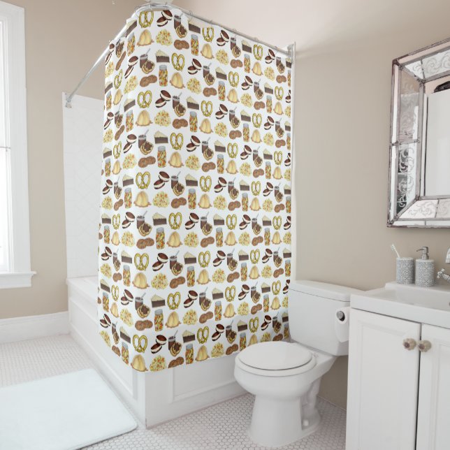 Classic Pennsylvania PA Dutch Amish Food Dishes Shower Curtain (In Situ)