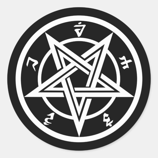 Classic pentagram symbol round sticker (Front)