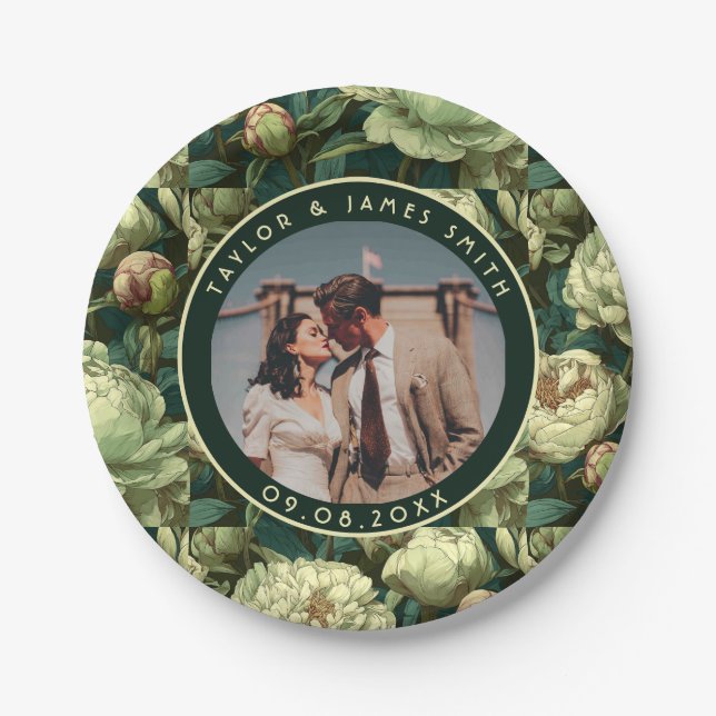 Classic Peonies Plates For Wedding After Party (Front)