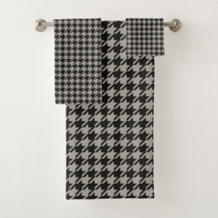 Classic Pepita Houndstooth Pattern Black Grey  Bath Towel Set