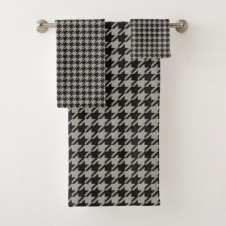 Classic Pepita Houndstooth Pattern Black Grey  Bath Towel Set