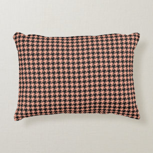 Classic Pepita Houndstooth Pattern Black Peach  Decorative Cushion
