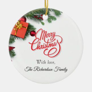 Classic Personalise Red & Green- Elegant Christmas Ceramic Tree Decoration
