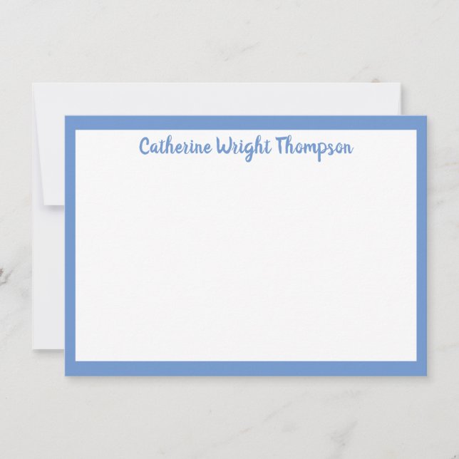 Classic Personalised Blue and White Flat Note Card (Front)