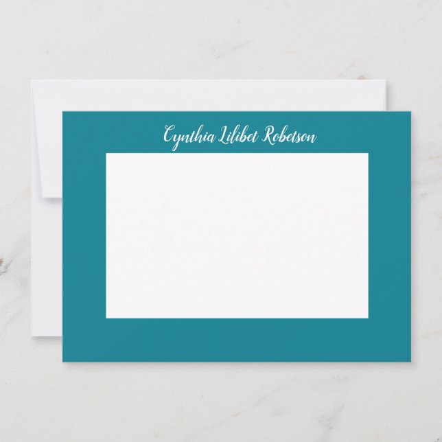 Classic Personalised Blue Green and White Flat  Invitation (Front)