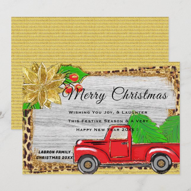 Classic Personalised Christmas Retro Red Truck Holiday Card (Front/Back)