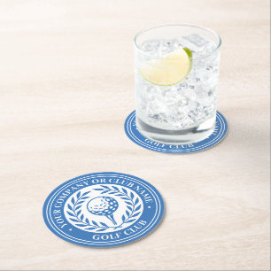 Classic Personalised Golf Club Company Name Blue Round Paper Coaster