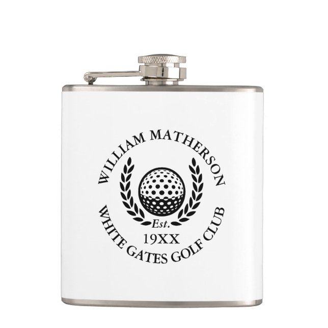 Classic Personalised Golf Club Name Hip Flask (Front)