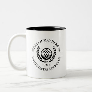 Classic Personalised Golf Club Name Two-Tone Coffee Mug