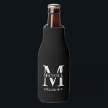 Classic Personalised Groomsman Monogram and Name Bottle Cooler<br><div class="desc">Classic Personalised Groomsman Gifts
featuring personalised groomsman's monogram,  name and title in white classic serif font style on black background.

Also perfect for Best Man,  Father of the Bride and more.</div>