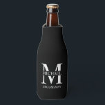 Classic Personalised Groomsman Monogram and Name Bottle Cooler<br><div class="desc">Classic Personalised Groomsman Gifts
featuring personalised groomsman's monogram,  name and title in white classic serif font style on black background.

Also perfect for Best Man,  Father of the Bride and more.</div>