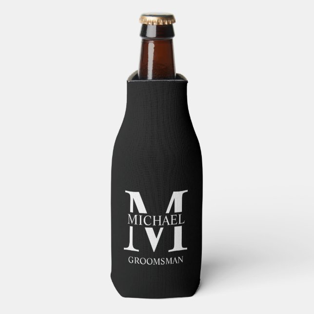 Classic Personalised Groomsman Monogram and Name Bottle Cooler (Bottle Front)