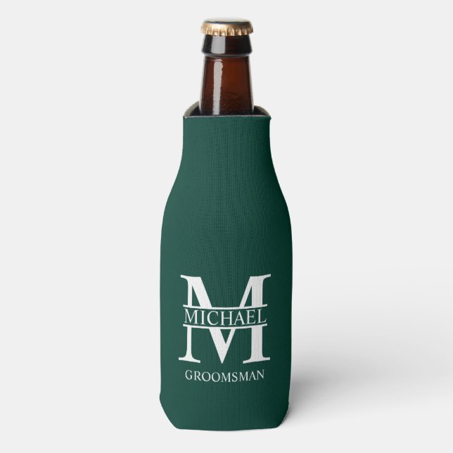 Classic Personalised Groomsman Monogram and Name Bottle Cooler (Bottle Front)