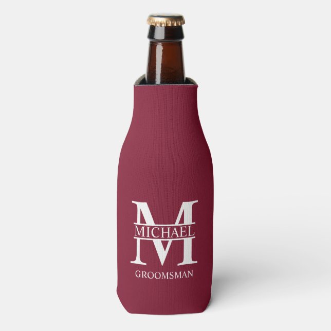 Classic Personalised Groomsman Monogram and Name Bottle Cooler (Bottle Front)