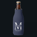 Classic Personalised Groomsman Monogram and Name Bottle Cooler<br><div class="desc">Classic Personalised Groomsman Gifts
featuring personalised groomsman's monogram,  name and title in white classic serif font style on navy blue background.

Also perfect for Best Man,  Father of the Bride and more.</div>