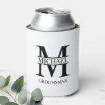 Classic Personalised Groomsman Monogram and Name Can Cooler<br><div class="desc">Classic Personalised Groomsman Gifts
featuring personalised groomsman's monogram,  name and title in black classic serif font style on white background.

Also perfect for Best Man,  Father of the Bride and more.</div>