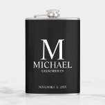 Classic Personalised Groomsman Monogram and Name Hip Flask<br><div class="desc">Classic Personalised Groomsman Gifts
featuring personalised monogram,  groomsman's name and title in white classic serif font style on black background.

Also perfect for best man,  father of the bride and more.</div>