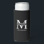 Classic Personalised Groomsman Monogram and Name Seltzer Can Cooler<br><div class="desc">Classic Personalised Groomsman Gifts
featuring personalised groomsman's monogram,  name and title in white classic serif font style on black background.

Also perfect for Best Man,  Father of the Bride and more.</div>