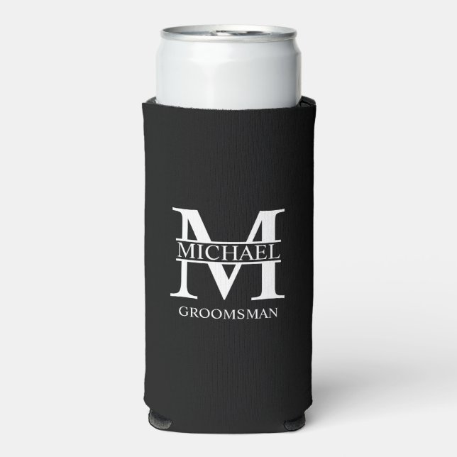 Classic Personalised Groomsman Monogram and Name Seltzer Can Cooler (Seltzer Front)