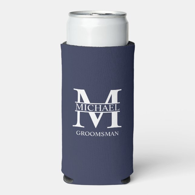 Classic Personalised Groomsman Monogram and Name Seltzer Can Cooler (Seltzer Front)