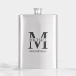 Classic Personalised Groomsman Name Hip Flask<br><div class="desc">Classic Personalised Groomsman Gifts
featuring personalised groomsman's monogram and name,  with title in black classic serif font style.

Also perfect for Best Man,  Father of the Bride and more.</div>