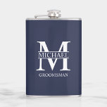 Classic Personalised Groomsman Name Hip Flask<br><div class="desc">Classic Personalised Groomsman Gifts
featuring personalised groomsman's monogram and name,  with title in white classic serif font style on navy blue background.

Also perfect for Best Man,  Father of the Bride and more.</div>