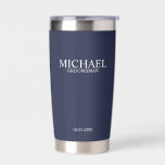 Classic Personalised Groomsman Name Insulated Tumbler<br><div class="desc">Classic Personalised Groomsman Gifts
featuring personalised groomsman's name,  title and wedding date in white classic serif font style on navy blue background.

Also perfect for Best Man,  Father of the Bride and more.</div>