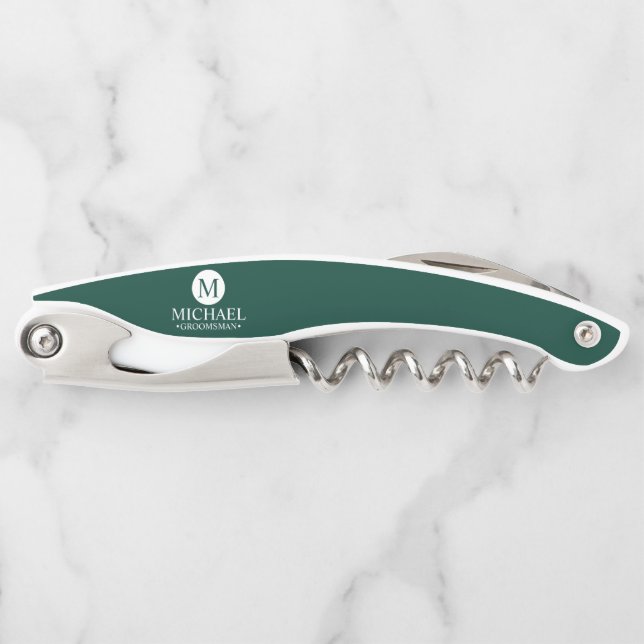 Classic Personalised Groomsmen Monogram and Name Corkscrew (Front)