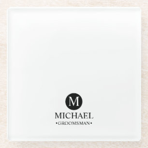 Classic Personalised Groomsmen Monogram and Name Glass Coaster