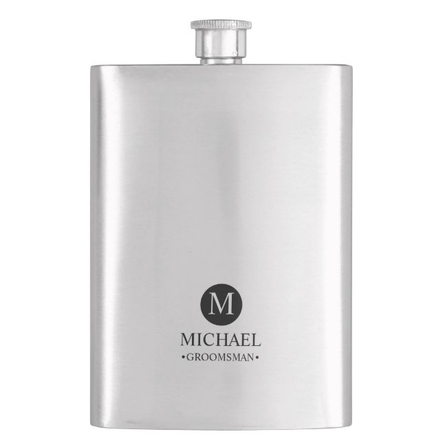 Classic Personalised Groomsmen Monogram and Name Hip Flask (Front)