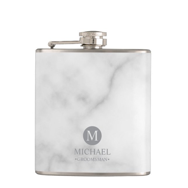 Classic Personalised Groomsmen Monogram and Name Hip Flask (Front)