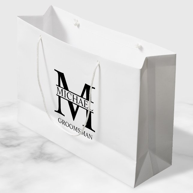 Classic Personalised Groomsmen Monogram and Name Large Gift Bag (Creator Uploaded)