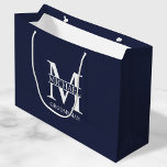 Classic Personalised Groomsmen Monogram and Name Large Gift Bag<br><div class="desc">Classic Personalised Groomsmen Gifts
featuring personalised groomsman's monogram,  name and title in white classic serif font style on navy blue background.

Also perfect for best man,  father of the bride and more.</div>