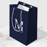 Classic Personalised Groomsmen Monogram and Name Medium Gift Bag<br><div class="desc">Classic Personalised Groomsmen Gifts
featuring personalised groomsman's monogram,  name and title in white classic serif font style on navy blue background.

Also perfect for best man,  father of the bride and more.</div>