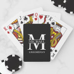 Classic Personalised Groomsmen Monogram and Name Playing Cards<br><div class="desc">Classic Personalised Groomsmen Gifts
featuring personalised groomsman's monogram,  name and title in white classic serif font style on black background.

Also perfect for best man,  father of the bride and more.</div>