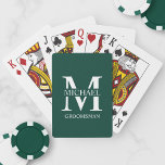 Classic Personalised Groomsmen Monogram and Name Playing Cards<br><div class="desc">Classic Personalised Groomsmen Gifts
featuring personalised groomsman's monogram,  name and title in white classic serif font style on emerald green background.

Also perfect for best man,  father of the bride and more.</div>